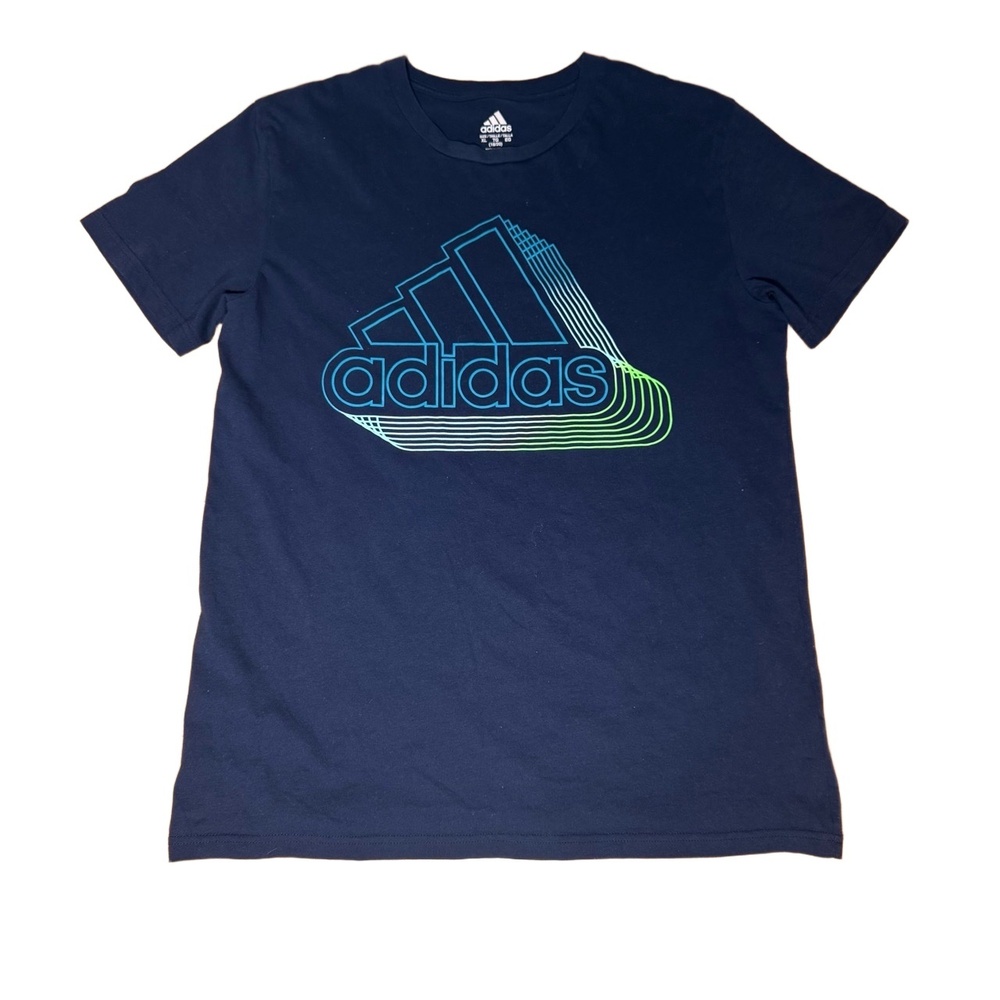 adidas Mens T-shirt XL 18/20 Navy Graphic Athletic Layered Logo Sporty Casual
